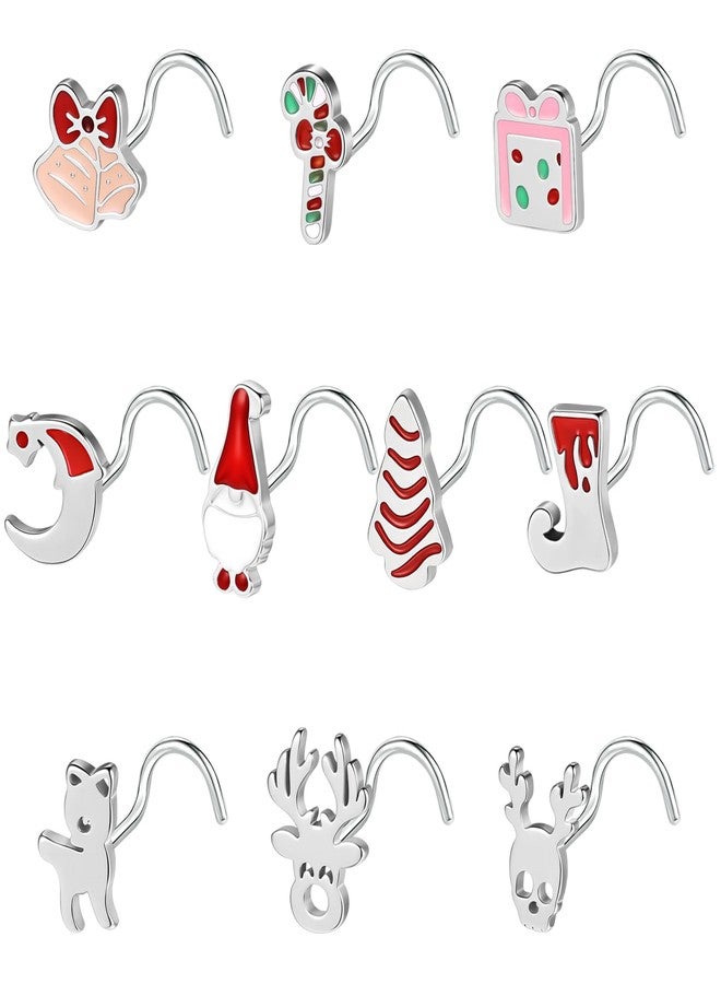 BodyAce Christmas Nose Rings Studs 20g Nostril Stud for Women Nose Piercing Kit Stainless Steel Nostril Ring l Shaped Corkscrew Christmas Jewelry [Screw] - Image 1